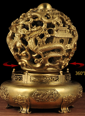 纯铜九转乾坤鼎摆件九龙戏珠鼎风水客厅I玄关工艺品招财办公桌摆