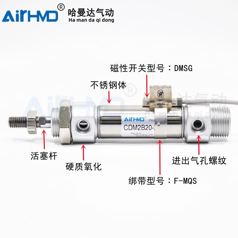 气动不锈钢迷你气缸CM2B/CDM2B20/25/32/40-25/50/75/100*150X200