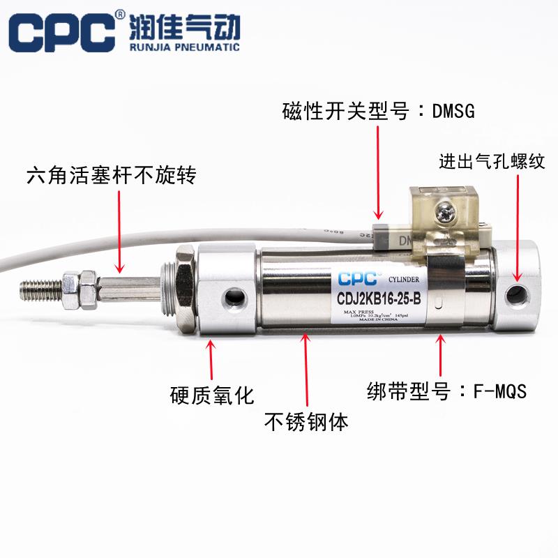 防转不锈钢迷你气缸CDJ2KB10/12/16-10/15/20/25/30/50*75X100Z-B