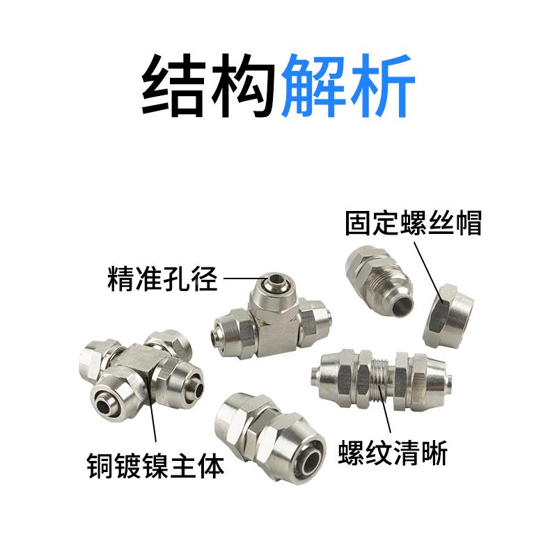 气动气管快拧接头直角90度弯头弯通PV6/8/10/12/14/16mm铜镀镍