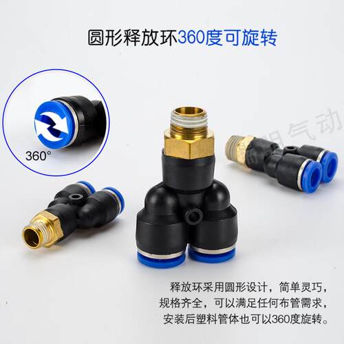 气动快插接头PX4-M5 Y型三通螺纹PX6-01/PX8-02/10-03/12-04人型