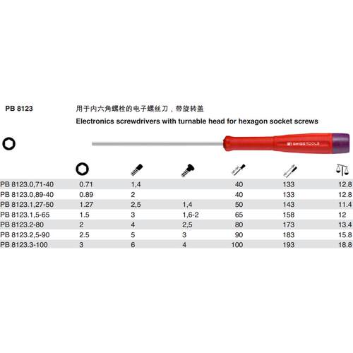 瑞士原装PB Swiss Tools PB 8123精密内六角螺丝刀平头公制