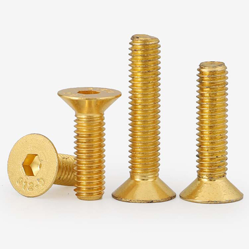 。M2M2.5M3M4M5 12.9级高强度镀钛金沉头内六角螺丝钉 平杯螺栓*4