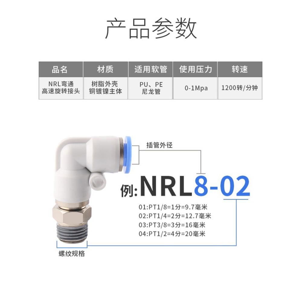 NRL弯通高速旋转接头气动气管快插快速接头PC/PL8-02气动接头直通