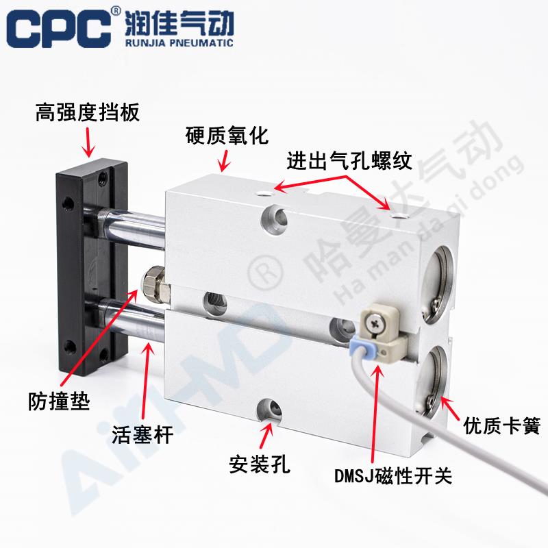 CPC气动TN双轴双杆气缸TDA32X20/25/30/40/50/75/80/100/150*300S
