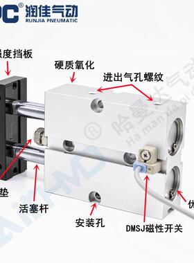 CPC气动TN双轴双杆气缸TDA32X20/25/30/40/50/75/80/100/150*300S