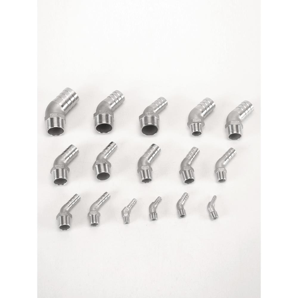 304不锈钢45度外丝宝塔咀弯头1分2分3分4分6分1寸油气水软管接头