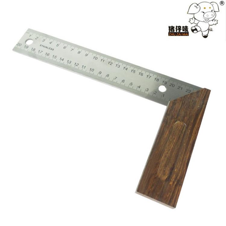 木工工具黑檀木工角尺L型不锈钢猪仔唛角度尺250MM原木尺座直角尺
