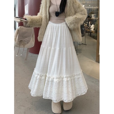 白色蕾丝蛋糕半身裙女冬季