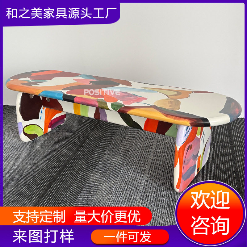 设计师创意轻奢彩绘实木长凳荷兰艺术家个性艺术油画休闲换鞋凳