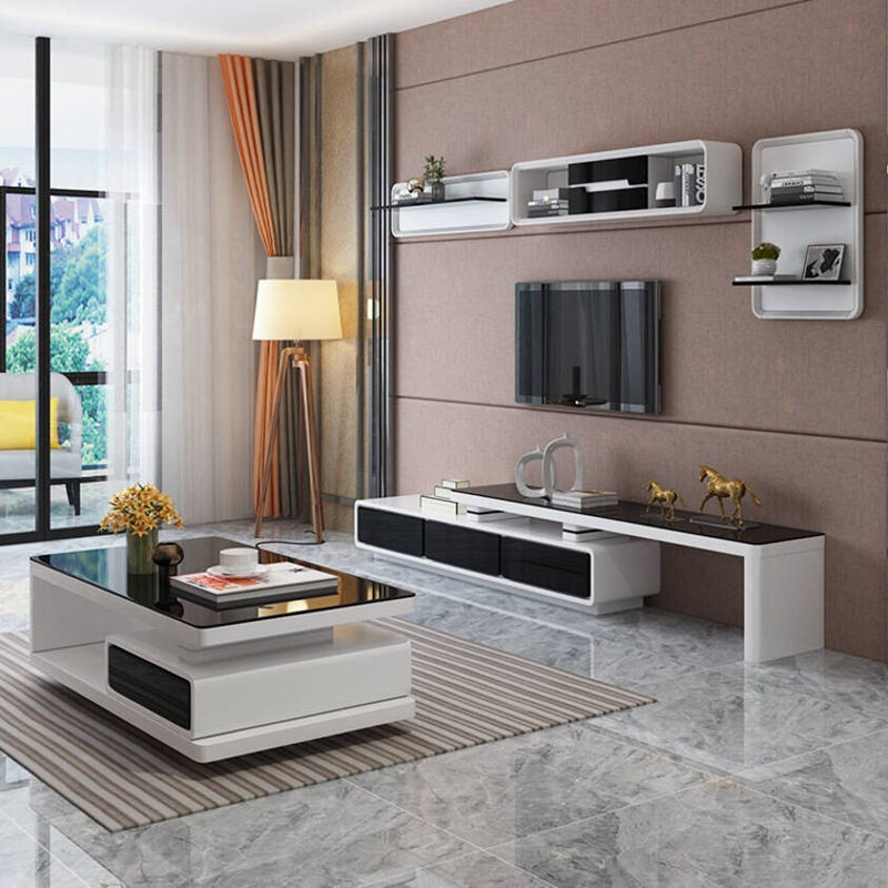 沙发现代简约高档钢化玻璃客厅家用收纳可伸缩落地茶几电视柜套装