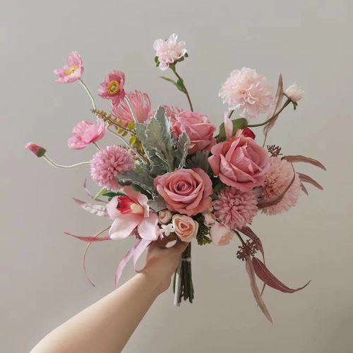 M366混搭手札粉色花束摄影道具办公桌小摆设仿真花绢花假花批发