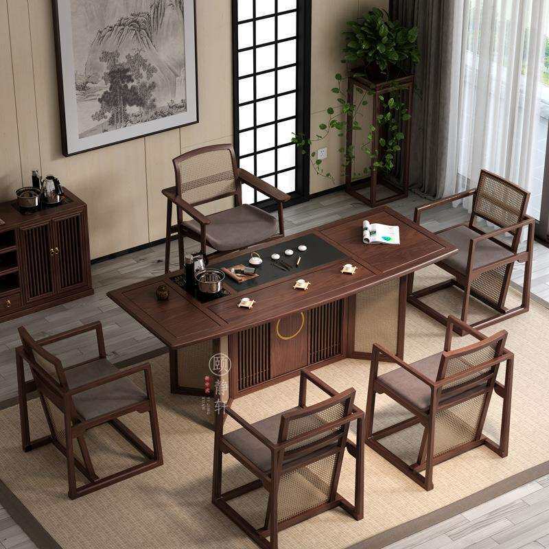 实木茶桌椅组合新中式办公室茶台茶几套装一桌五椅功夫泡茶台茶桌