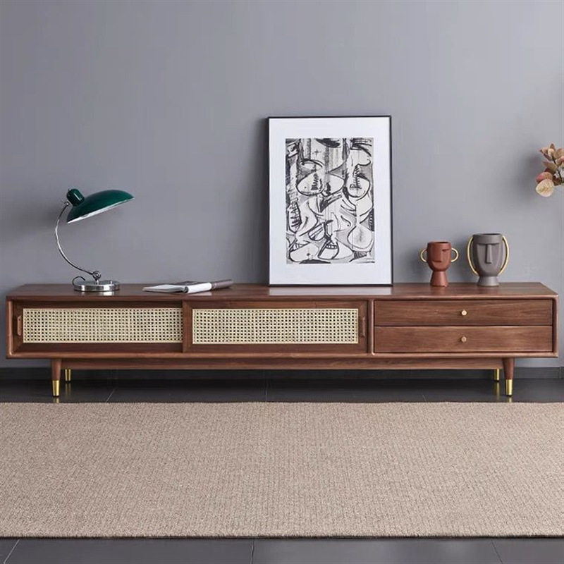 黑胡桃木全实木电视边柜现代简约白橡木客厅落地樱桃木收纳置物柜