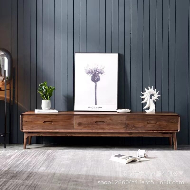 北美黑胡桃木电视柜茶几组合客厅北欧现代简约全实木家具套装卧室