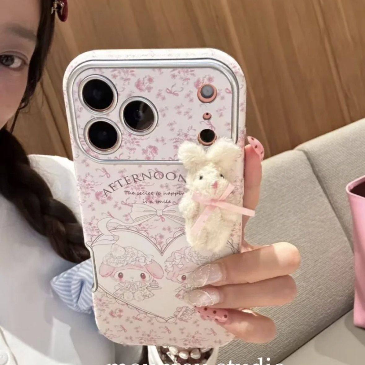 【贴皮电镀大视窗】美乐蒂小羊毛绒兔子适用苹果17promax手机壳iPhone16女15可爱14皮质11防摔12pro保护套13,3C数码配件,手机保护套/壳,淘宝优惠券,粉丝福利购,淘宝优惠卷