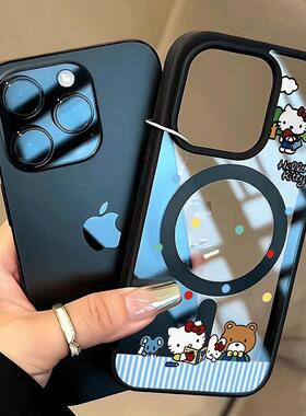 看书KT猫波点创意小众适用17pro苹果16ProMax手机壳iPhone15个性全包13/14磁吸充电12Promax/7/8/xsmax高级感