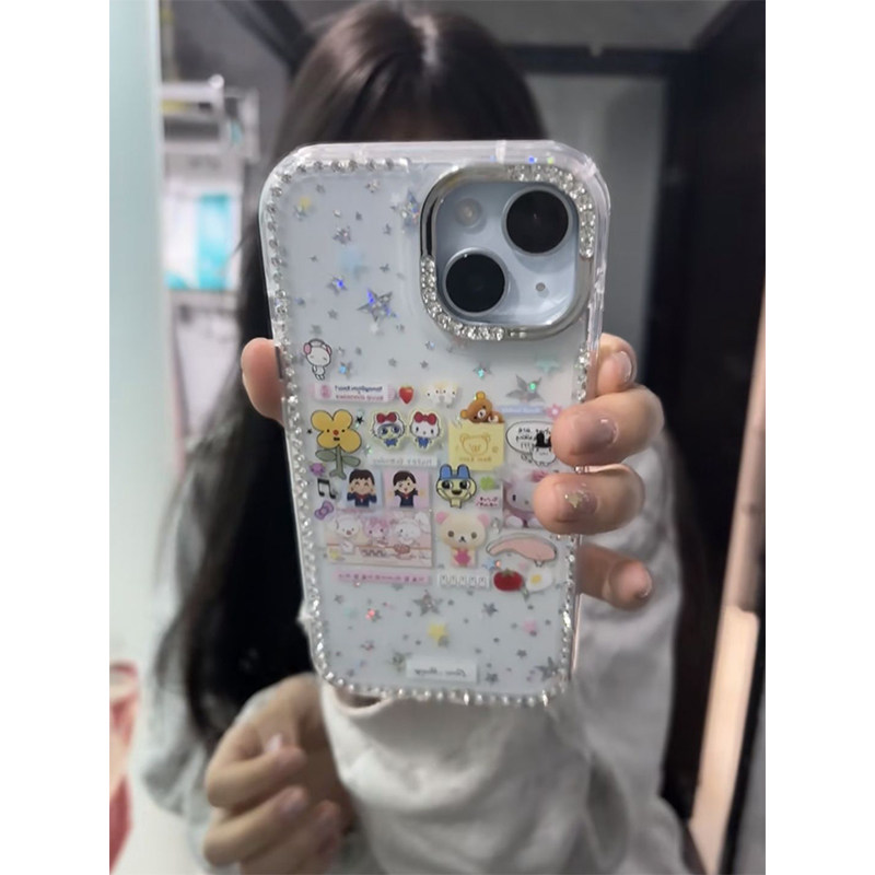 适用iPhone17/16promax手机壳高级感闪钻苹果15plus卡通ins拓麻歌子14Pro简约13创意12防摔11软壳大孔保护套