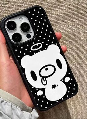 波点天使小熊适用iPhone16promax手机壳苹果17pro黑白15plus可爱14pro保护套13/12/11卡通7/8Pxrxsmax动漫风