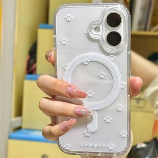 萌萌小猫爪磁吸充电适用iPhone17pro手机壳苹果16pro透明15plus防摔14/13/12mini/11保护套7/8p可爱XRXSMAX