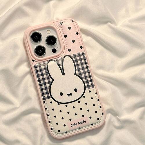 ins格纹小兔苹果全包防摔壳