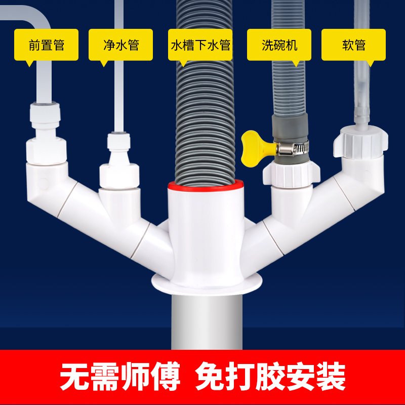 厨房排水管道下水管防臭防溢水三通分水防臭疏通器二Y合一接头配