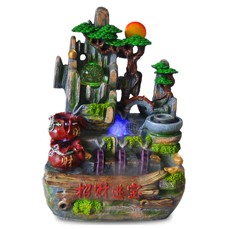 树脂 室内喷泉 三连水车 室内假山鱼池 喷泉 家居装饰品摆件 厂