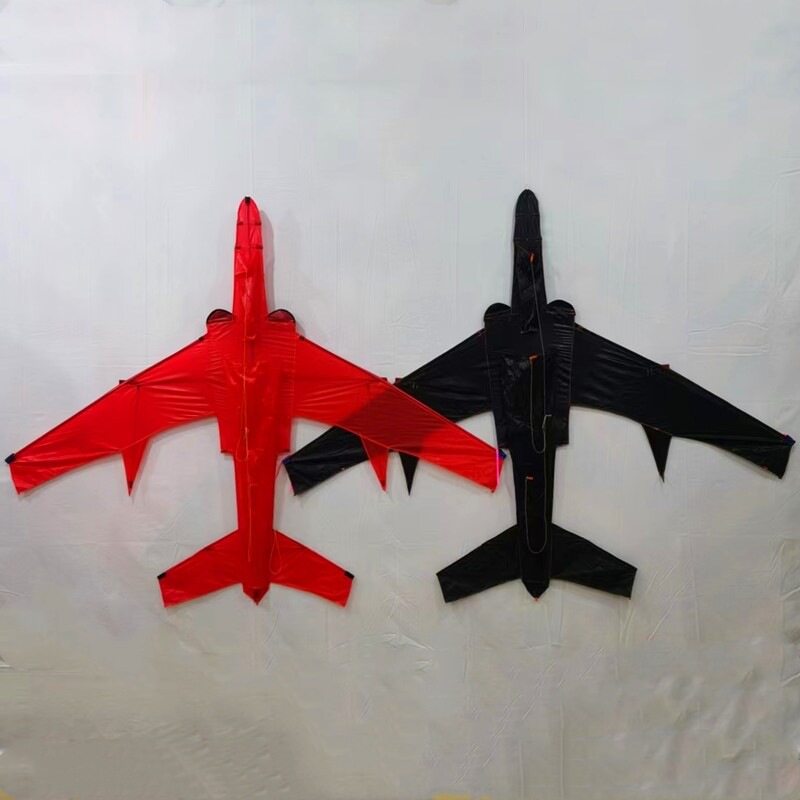 2023年新款战斗机风筝儿童成人格子布 伞布红色 黑色大型飞机风