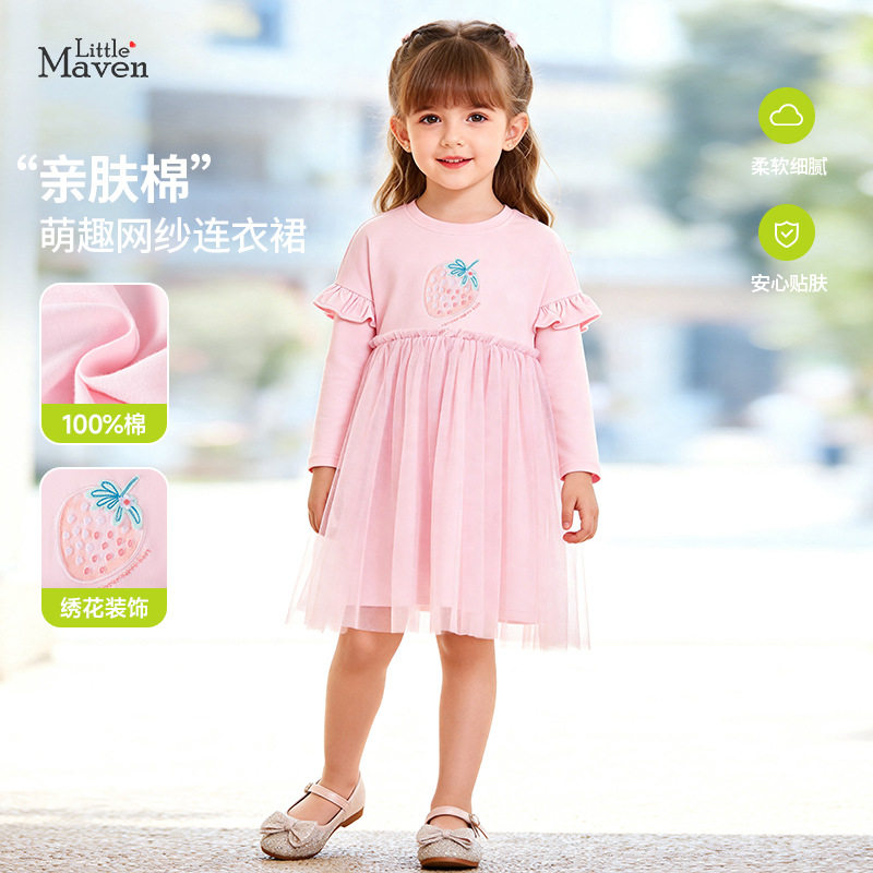 Little maven欧美风女童连衣裙可爱宝宝休闲童裙秋季长袖儿童裙子