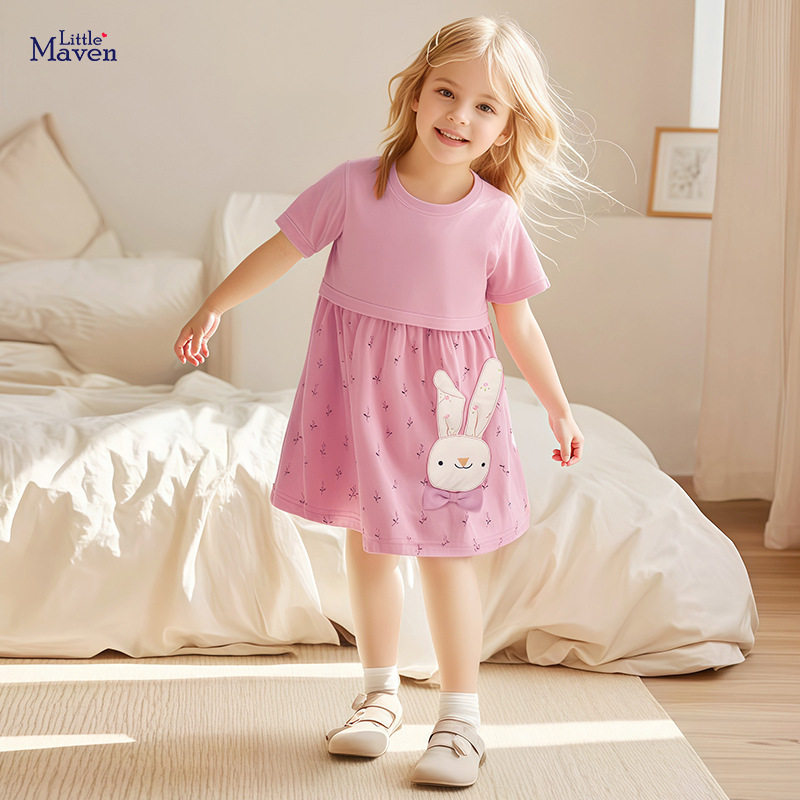 Little maven欧美可爱女童连衣裙夏季新款童裙纯棉卡通儿童连衣裙