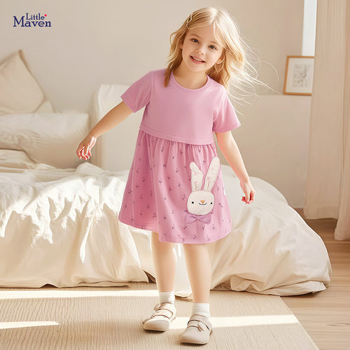 Little maven欧美可爱女童连衣裙夏季新款童裙纯棉卡通儿童连衣裙