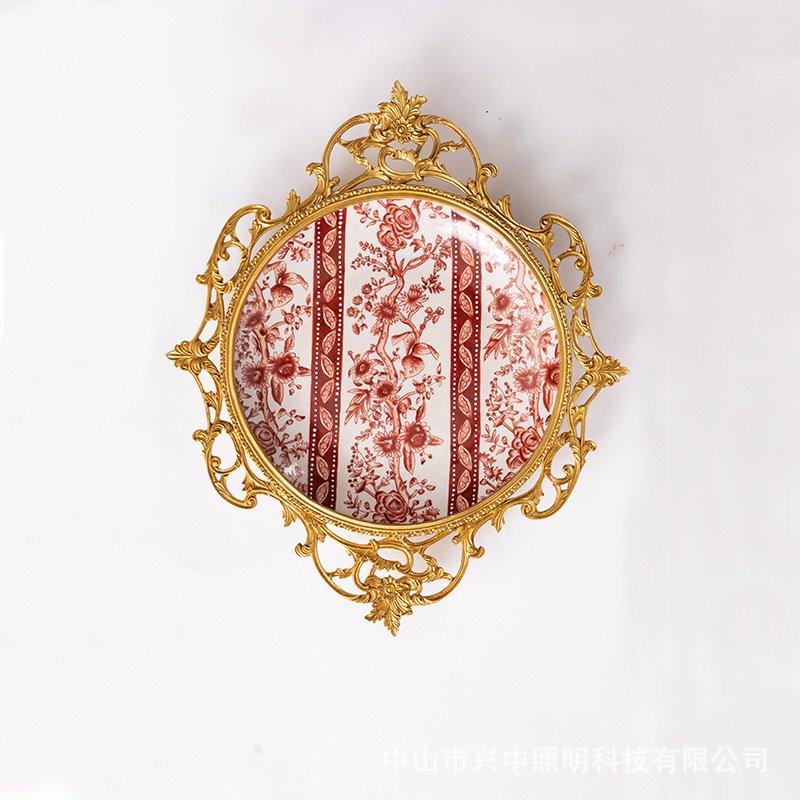 美式家居手绘陶瓷配铜装饰挂盘装饰盘墙面创意摆件饰品软装工艺品