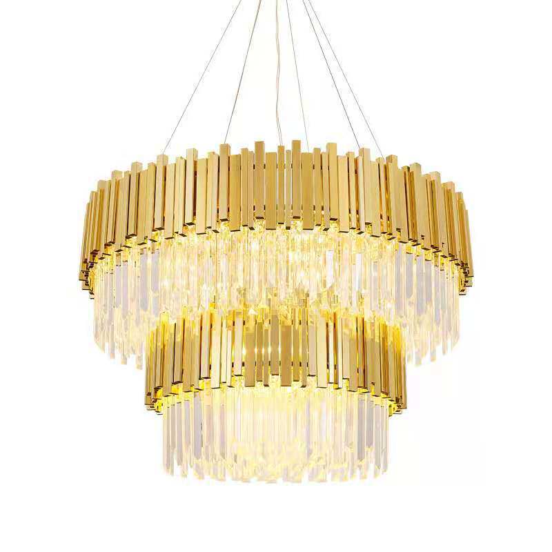 后现代金色水晶吊灯轻奢简约铝材灯饰别墅餐厅客厅灯酒店工程灯具