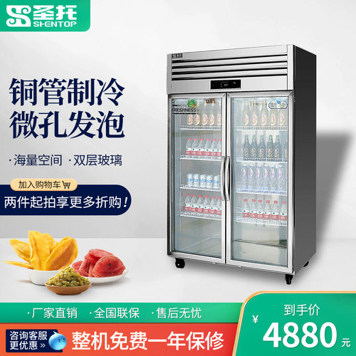 圣托双门冷藏柜展示柜水果蔬菜保鲜柜商用冰柜玻璃门STLN-ZC22