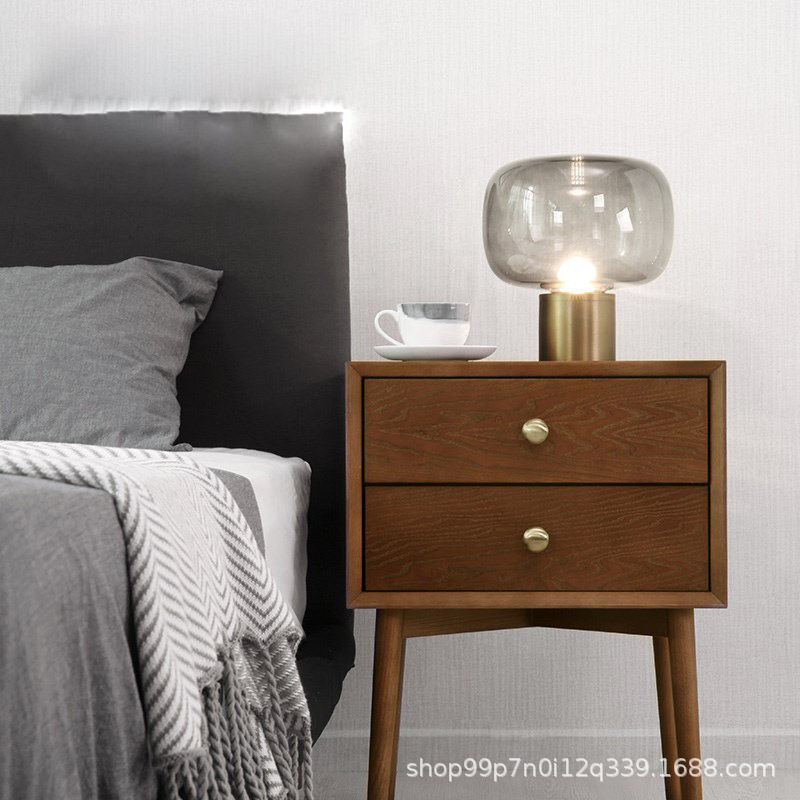 简约手工吹制玻璃圆球灯罩装饰台灯小型样板房酒店卧室床头柜灯