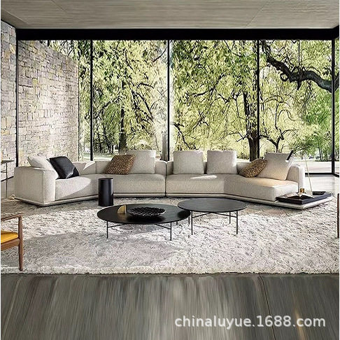 高级感地平线沙发直销客厅小户型别墅大平层棉麻布艺直排沙发组合