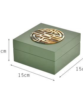 新中式创意样板房桌面玄关牛骨贴D片墨绿色方形首饰盒样板间摆件