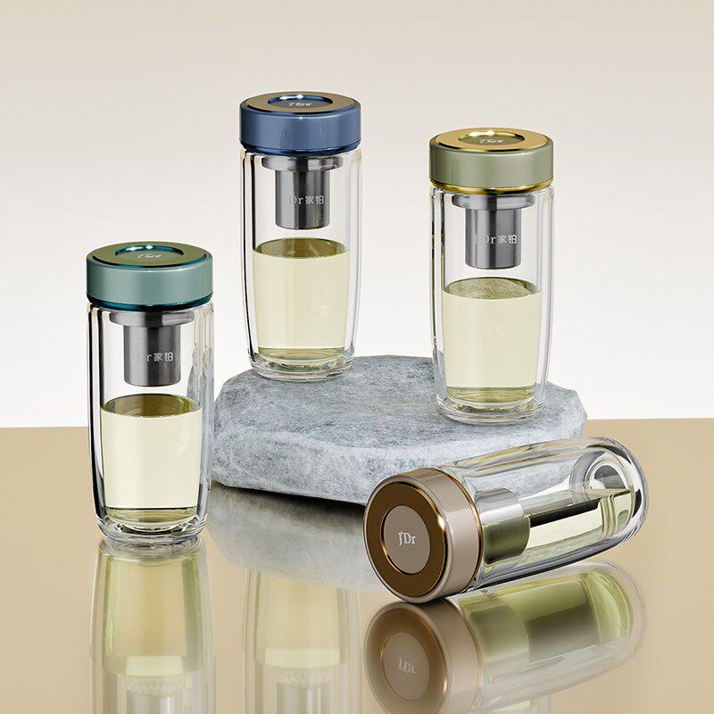 万象家铂高端系i列双层玻璃杯商务办公家用泡茶杯带滤网透明水杯