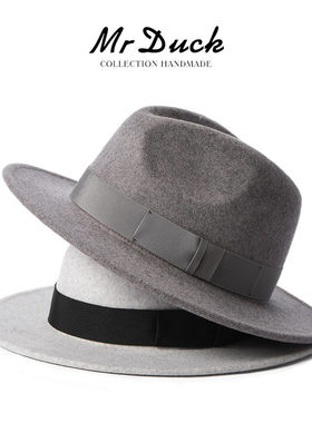 mrduck经典fedora手工礼帽男女 澳洲超细混色全羊毛毡帽秋冬帽子