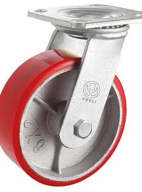 重型脚轮8寸边刹铁芯红色聚氨酯耐磨耐压耐承重红色脚轮pu材质