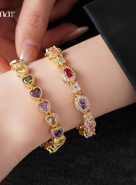 韩版超闪锆石心形卡扣手链轻奢