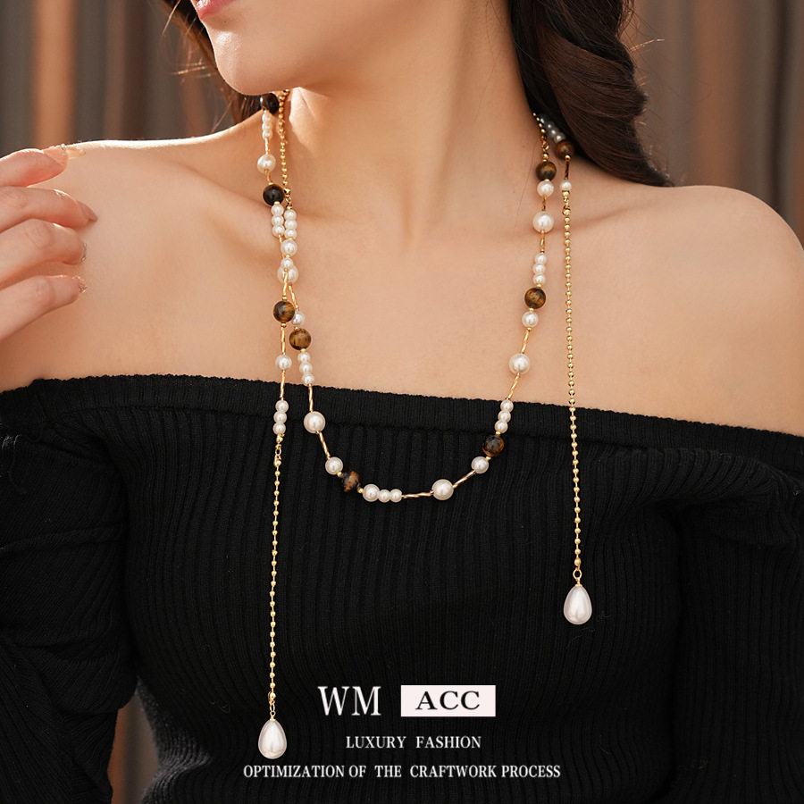 中古vintage珍珠虎眼石项链复古宫廷风毛衣链小众轻奢高级感饰品,饰品/流行首饰/时尚饰品新,项链,淘宝优惠券,粉丝福利购,淘宝优惠卷