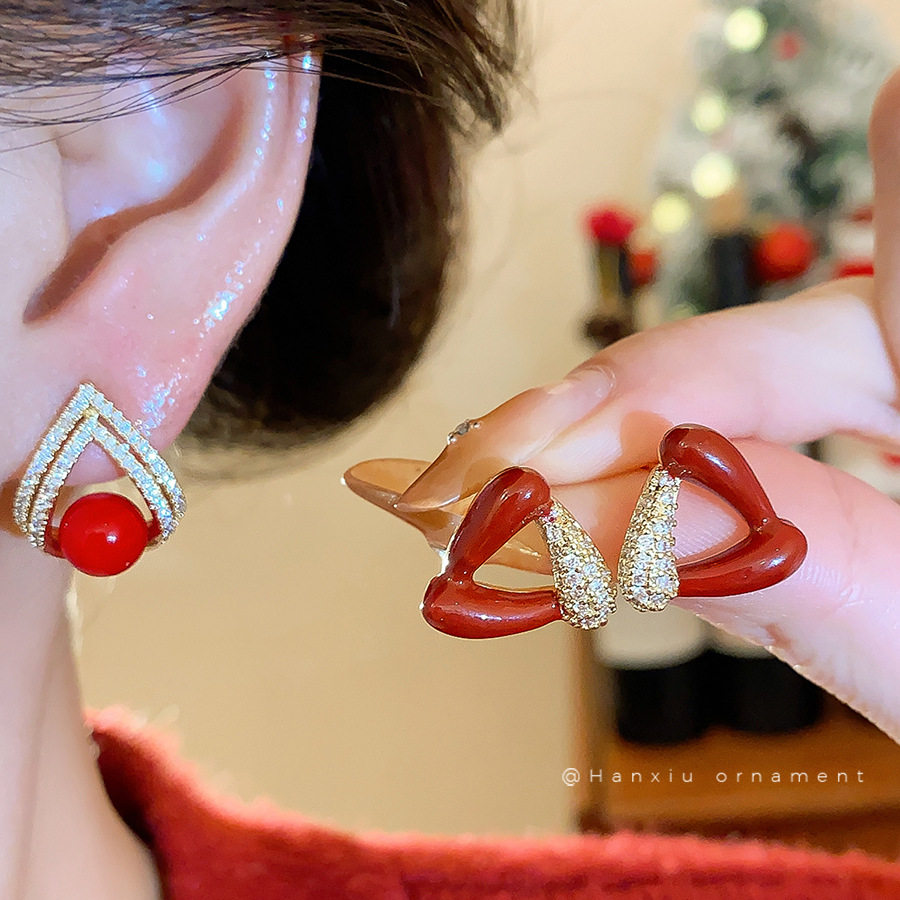 韩版新款锆石红色耳钉复古小众百搭耳环轻奢高级感气质秋冬耳饰女,饰品/流行首饰/时尚饰品新,耳钉,淘宝优惠券,粉丝福利购,淘宝优惠卷