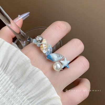 韩版锆石珍珠滴油星星戒指