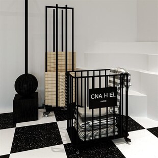 高浴室家c用置物服装店衣架展示架脏衣篮颜值衣物可移动收纳筐铁