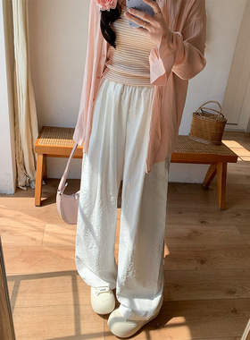 白色肌理感女裤夏季新款高腰显瘦垂感宽松慵懒阔腿裤