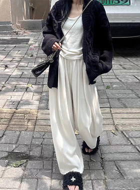 白色山本裤女春季新款慵懒风宽松显瘦高腰阔腿休闲裤