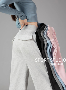 慵懒风灰色高腰直筒阔腿卫裤女2026春秋新款休闲运动裤