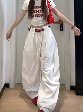 白色松弛感弯刀阔腿裤女2026夏季新款高腰显瘦宽松嘻哈慵懒风