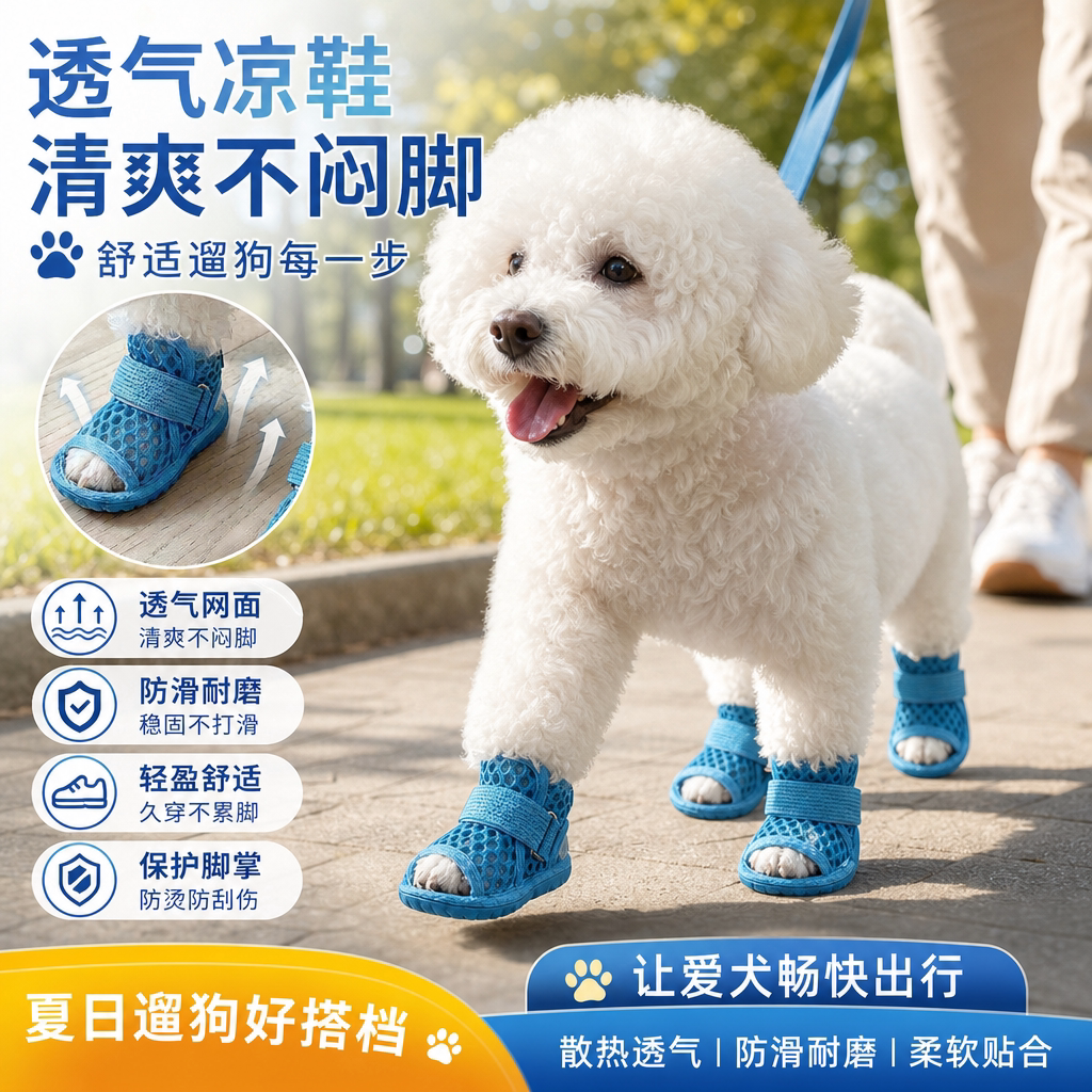 狗狗鞋子夏季透气网鞋绑带凉鞋图片